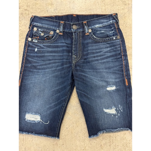 True Religion Ricky Relaxed Straight Denim Shorts Mens Size 34 Distressed - Picture 1 of 10
